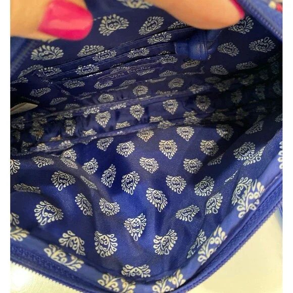 Vera Bradley Crossbody Bag Blue Floral Purse Outside Pocket 3 Credit Card Slots - Picture 8 of 12